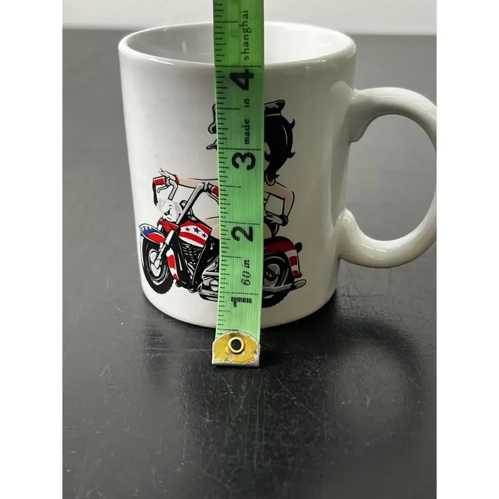 NJ‎ Croce Betty Boop Ceramic Mug White Patriotic Motorcycle 2003 NIB